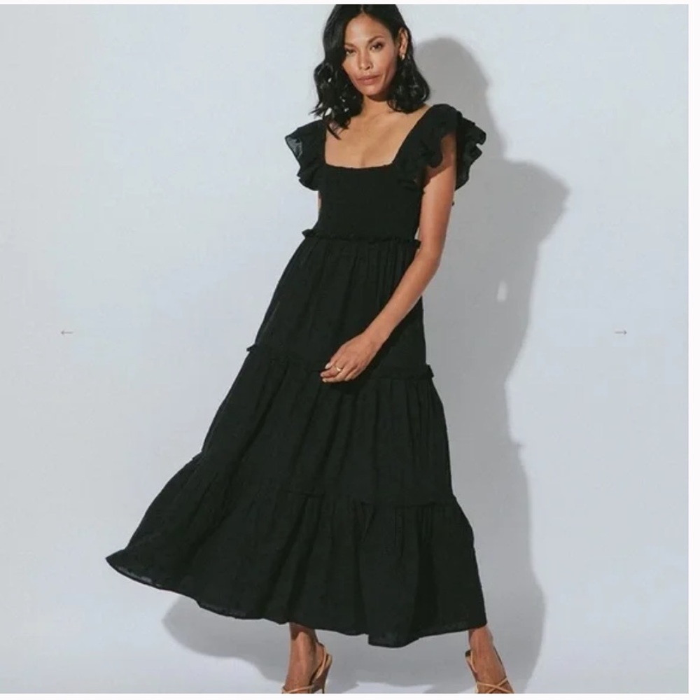 Cleobella Marilyn Ruffle Sleeved Ankle Maxi Dress in Black. Size XS